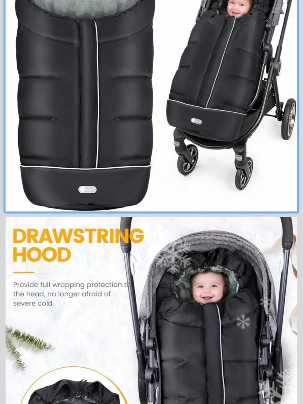 Black Kids Stroller Footmuff - Cozy Winter Sleeping Bag